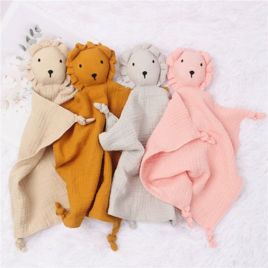 INS Wind Baby Cotton Gauze Comfort Towel Muslin Baby Sleeping Doll Lion Saliva Towel $22.09 Dana Fashion Color: Brick red Baby Clothing Product information: Fabric: Cotton gauze Size: 30*30cmcm Purpose: Sleeping comfort towel Packing list: Comfort towel X