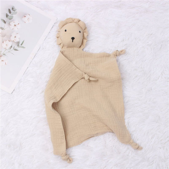 INS Wind Baby Cotton Gauze Comfort Towel Muslin Baby Sleeping Doll Lion Saliva Towel $26.55 Dana Fashion Color: Khaki Baby Clothing Product information: Fabric: Cotton gauze Size: 30*30cmcm Purpose: Sleeping comfort towel Packing list: Comfort towel X1