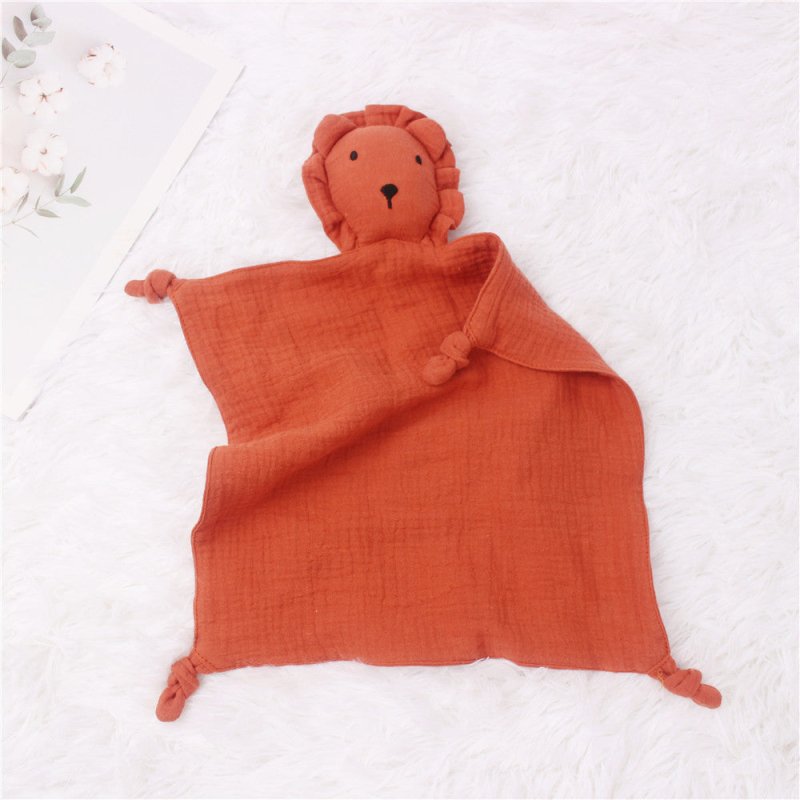 INS Wind Baby Cotton Gauze Comfort Towel Muslin Baby Sleeping Doll Lion Saliva Towel $22.09 Dana Fashion Color: Brick red Baby Clothing Product information: Fabric: Cotton gauze Size: 30*30cmcm Purpose: Sleeping comfort towel Packing list: Comfort towel X