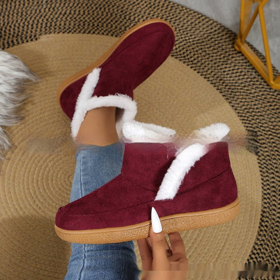 Insulated Cotton-padded Shoes Large Size Flat Bottom Solid Color Fleece Lined Padded Warm Keeping $32.50 Dana Fashion Color: Beige Size: 36 Women's shoes Product information: Color: gray, black, red, navy blue, purple, light brown, Milky White Upper heigh