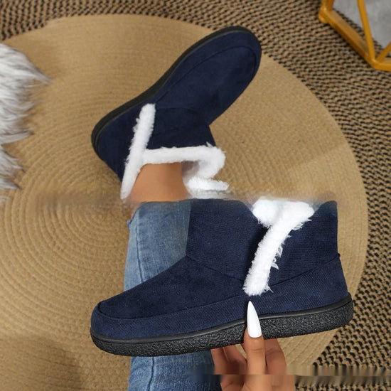 Insulated Cotton-padded Shoes Large Size Flat Bottom Solid Color Fleece Lined Padded Warm Keeping $32.50 Dana Fashion Color: Navy Blue Size: 36 Women's shoes Product information: Color: gray, black, red, navy blue, purple, light brown, Milky White Upper h