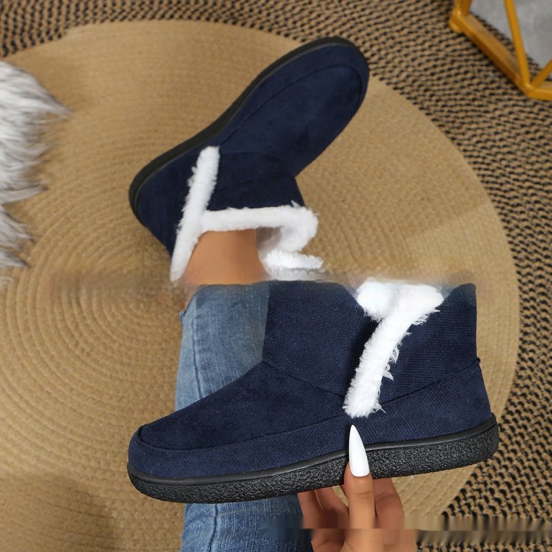 Insulated Cotton-padded Shoes Large Size Flat Bottom Solid Color Fleece Lined Padded Warm Keeping $32.50 Dana Fashion Color: Navy Blue Size: 36 Women's shoes Product information: Color: gray, black, red, navy blue, purple, light brown, Milky White Upper h