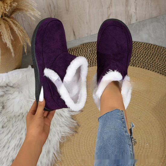 Insulated Cotton-padded Shoes Large Size Flat Bottom Solid Color Fleece Lined Padded Warm Keeping $32.50 Dana Fashion Color: Purple Size: 36 Women's shoes Product information: Color: gray, black, red, navy blue, purple, light brown, Milky White Upper heig