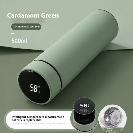 Intelligent Bottle Stainless Steel Insulated Bottle Cup Temperature Display Vacuum Flask Coffee Mug $18.36 Dana Fashion Color: Light green 500ml Dana's Kitchen Overview 1. equipped with a smart LED display cover, it can display the temperature of the wate