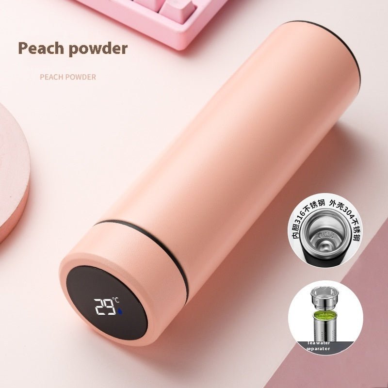 Intelligent Bottle Stainless Steel Insulated Bottle Cup Temperature Display Vacuum Flask Coffee Mug $24.68 Dana Fashion Color: Pink 500ml Dana's Kitchen Overview 1. equipped with a smart LED display cover, it can display the temperature of the water when