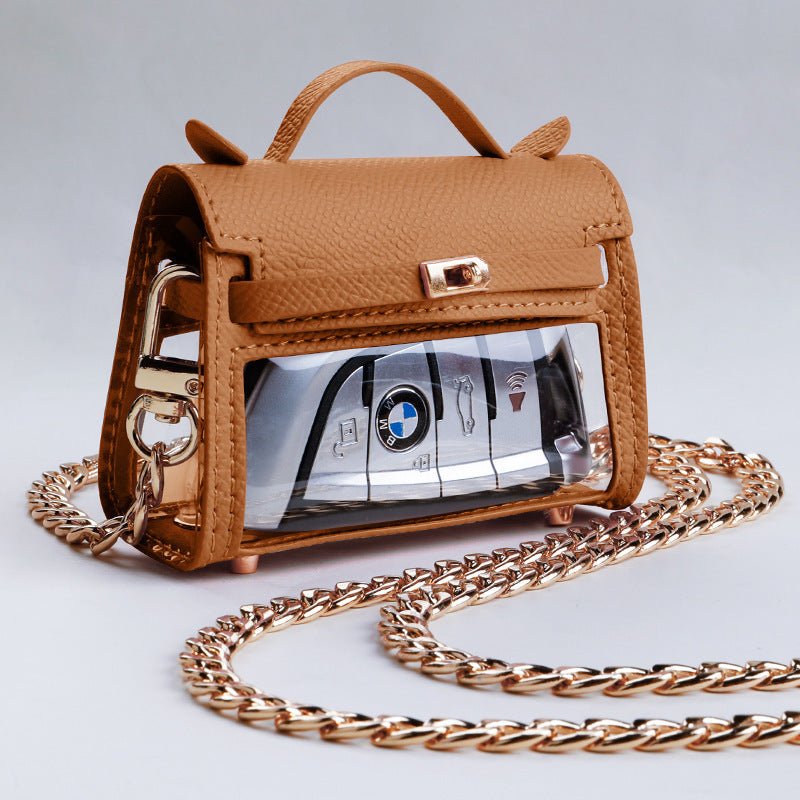 Internet Celebrity Transparent Handbag Cross-body Bag Storage Bag $50.50 Dana Fashion Color Classification: Caramel Crossbody Chain Women's Bags Product information: Material: genuine leather Color classification: Girl Pink, elephant gray, elegant black,