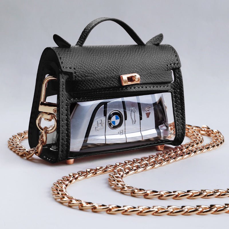 Internet Celebrity Transparent Handbag Cross-body Bag Storage Bag $50.50 Dana Fashion Color Classification: Elegant Black Crossbody Chain Women's Bags Product information: Material: genuine leather Color classification: Girl Pink, elephant gray, elegant b