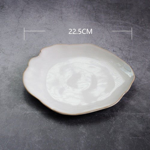 Irregular ceramic bowl dinner plate $31.22 Dana Fashion Color: Small plate Dana's Kitchen Category: bowl, plate Material: Ceramic Features: Hand-made irregular shapes, the effect of combining white kiln glaze and loess, make every tableware look vivid and