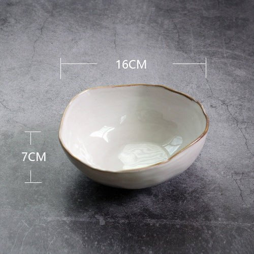 Irregular ceramic bowl dinner plate $26.03 Dana Fashion Color: Large bowl Dana's Kitchen Category: bowl, plate Material: Ceramic Features: Hand-made irregular shapes, the effect of combining white kiln glaze and loess, make every tableware look vivid and