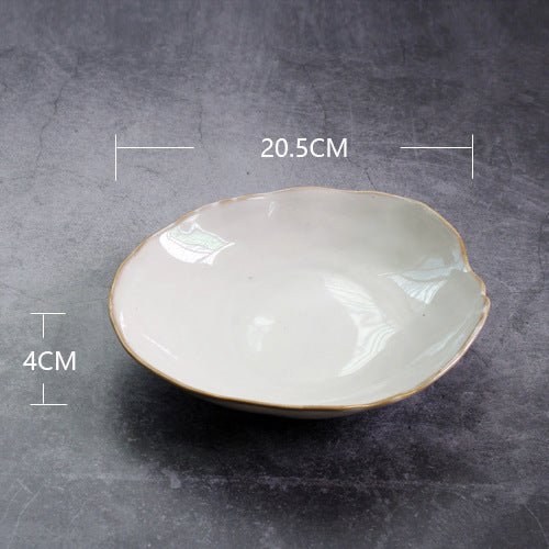 Irregular ceramic bowl dinner plate $30.07 Dana Fashion Color: Deep plate Dana's Kitchen Category: bowl, plate Material: Ceramic Features: Hand-made irregular shapes, the effect of combining white kiln glaze and loess, make every tableware look vivid and