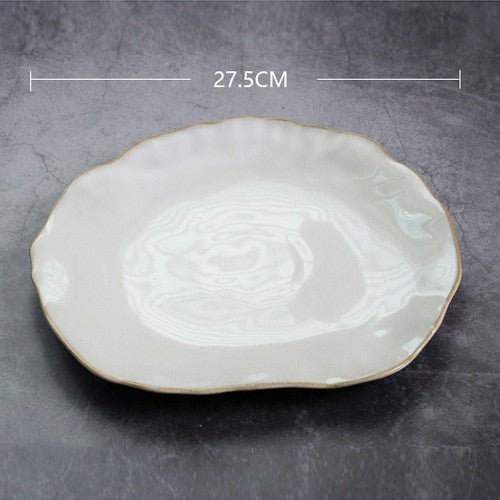 Irregular ceramic bowl dinner plate $42.14 Dana Fashion Color: Large plate Dana's Kitchen Category: bowl, plate Material: Ceramic Features: Hand-made irregular shapes, the effect of combining white kiln glaze and loess, make every tableware look vivid and