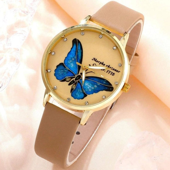J5pcsset All-match Fashion Butterfly Women's Belt Watch Suit $24.50 Dana Fashion Color Style: Coffee Noodle Set Picture Box Women's Accessories Product information: Color: white face Butterfly watch suit (ordinary powder box), Coffee face Butterfly watch