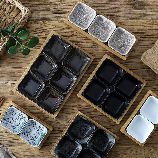 Japan Style Ceramic Fruits Plates with Bamboo Serving Tray $98.50 Dana Fashion style: A2 Dana's Kitchen Product Information: Product category Fruit plate: Product quality grade First-class product: Style: Japanese Color classification: A2, A3, A4, A6, B2,