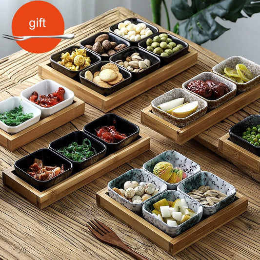 Japan Style Ceramic Fruits Plates with Bamboo Serving Tray $98.50 Dana Fashion style: A2 Dana's Kitchen Product Information: Product category Fruit plate: Product quality grade First-class product: Style: Japanese Color classification: A2, A3, A4, A6, B2,