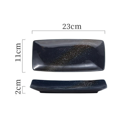 Japanese Ceramic Plates Sushi Dish Tableware Tray Cutlery $20.23 Dana Fashion style: 4 Style Dana's Kitchen Product information: Material: porcelain Style: Japanese Shape: rectangle Color classification: 1Style: 9-inch rectangular four-corner pangu plain
