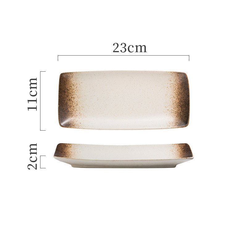 Japanese Ceramic Plates Sushi Dish Tableware Tray Cutlery $20.23 Dana Fashion style: 6 Style Dana's Kitchen Product information: Material: porcelain Style: Japanese Shape: rectangle Color classification: 1Style: 9-inch rectangular four-corner pangu plain
