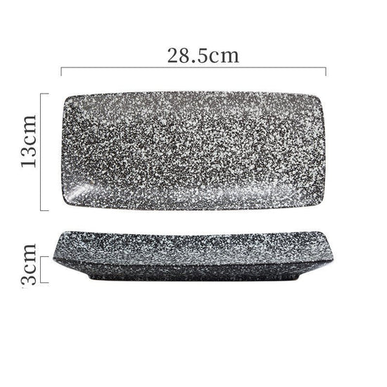 Japanese Ceramic Plates Sushi Dish Tableware Tray Cutlery $31.06 Dana Fashion style: 11 Style Dana's Kitchen Product information: Material: porcelain Style: Japanese Shape: rectangle Color classification: 1Style: 9-inch rectangular four-corner pangu plain
