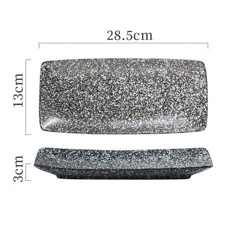 Japanese Ceramic Plates Sushi Dish Tableware Tray Cutlery $31.06 Dana Fashion style: 11 Style Dana's Kitchen Product information: Material: porcelain Style: Japanese Shape: rectangle Color classification: 1Style: 9-inch rectangular four-corner pangu plain