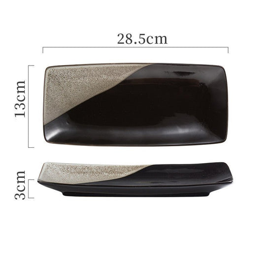 Japanese Ceramic Plates Sushi Dish Tableware Tray Cutlery $31.06 Dana Fashion style: 12 Style Dana's Kitchen Product information: Material: porcelain Style: Japanese Shape: rectangle Color classification: 1Style: 9-inch rectangular four-corner pangu plain