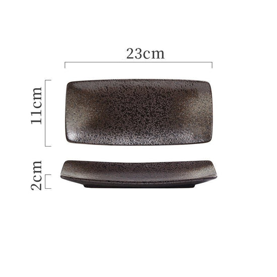 Japanese Ceramic Plates Sushi Dish Tableware Tray Cutlery $20.23 Dana Fashion style: 3 Style Dana's Kitchen Product information: Material: porcelain Style: Japanese Shape: rectangle Color classification: 1Style: 9-inch rectangular four-corner pangu plain