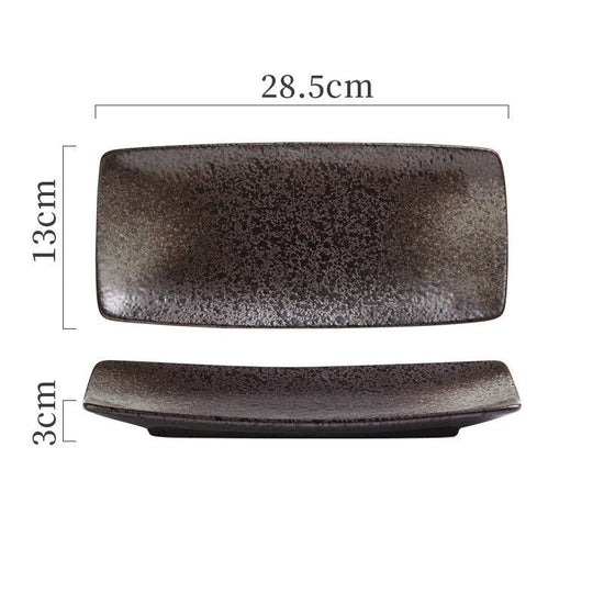 Japanese Ceramic Plates Sushi Dish Tableware Tray Cutlery $31.06 Dana Fashion style: 9 Style Dana's Kitchen Product information: Material: porcelain Style: Japanese Shape: rectangle Color classification: 1Style: 9-inch rectangular four-corner pangu plain