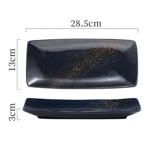 Japanese Ceramic Plates Sushi Dish Tableware Tray Cutlery $31.06 Dana Fashion style: 10 Style Dana's Kitchen Product information: Material: porcelain Style: Japanese Shape: rectangle Color classification: 1Style: 9-inch rectangular four-corner pangu plain