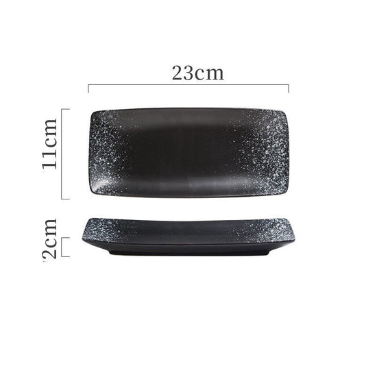 Japanese Ceramic Plates Sushi Dish Tableware Tray Cutlery $20.23 Dana Fashion style: 2 Style Dana's Kitchen Product information: Material: porcelain Style: Japanese Shape: rectangle Color classification: 1Style: 9-inch rectangular four-corner pangu plain