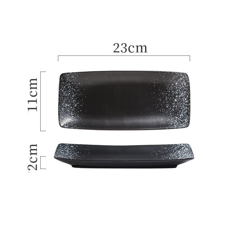 Japanese Ceramic Plates Sushi Dish Tableware Tray Cutlery $20.23 Dana Fashion style: 2 Style Dana's Kitchen Product information: Material: porcelain Style: Japanese Shape: rectangle Color classification: 1Style: 9-inch rectangular four-corner pangu plain
