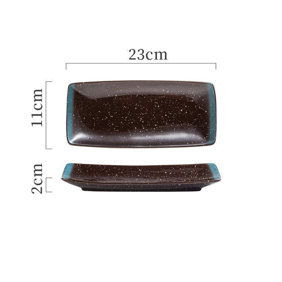 Japanese Ceramic Plates Sushi Dish Tableware Tray Cutlery $20.23 Dana Fashion style: 1 Style Dana's Kitchen Product information: Material: porcelain Style: Japanese Shape: rectangle Color classification: 1Style: 9-inch rectangular four-corner pangu plain