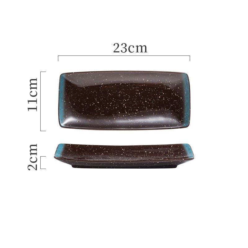Japanese Ceramic Plates Sushi Dish Tableware Tray Cutlery $20.23 Dana Fashion style: 1 Style Dana's Kitchen Product information: Material: porcelain Style: Japanese Shape: rectangle Color classification: 1Style: 9-inch rectangular four-corner pangu plain