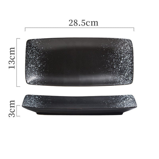 Japanese Ceramic Plates Sushi Dish Tableware Tray Cutlery $31.06 Dana Fashion style: 8 Style Dana's Kitchen Product information: Material: porcelain Style: Japanese Shape: rectangle Color classification: 1Style: 9-inch rectangular four-corner pangu plain