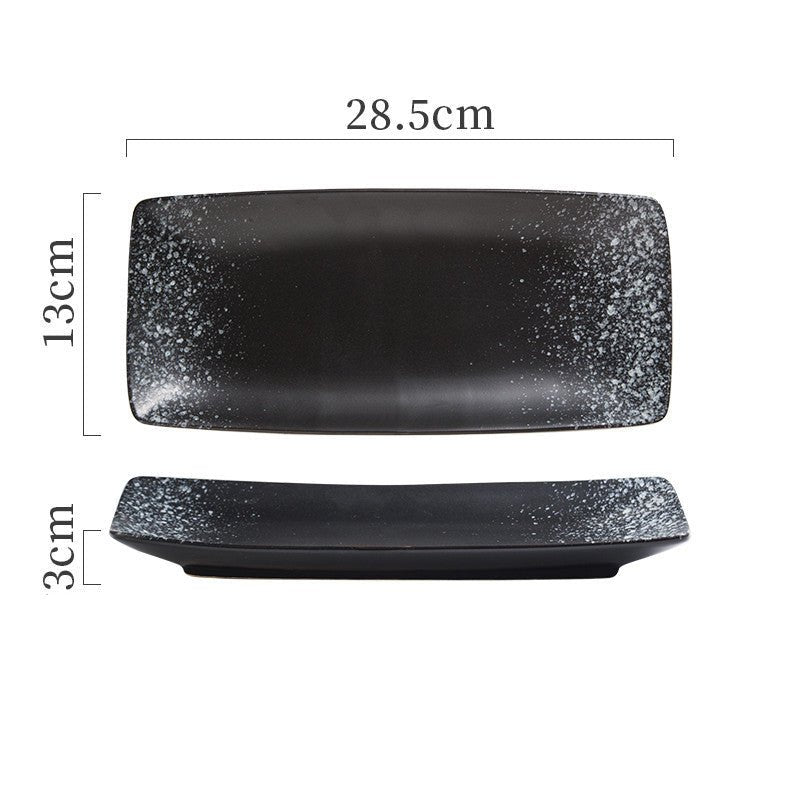 Japanese Ceramic Plates Sushi Dish Tableware Tray Cutlery $31.06 Dana Fashion style: 8 Style Dana's Kitchen Product information: Material: porcelain Style: Japanese Shape: rectangle Color classification: 1Style: 9-inch rectangular four-corner pangu plain