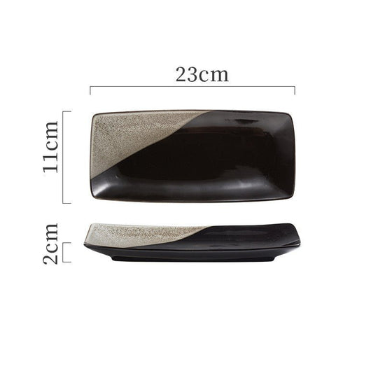 Japanese Ceramic Plates Sushi Dish Tableware Tray Cutlery $20.23 Dana Fashion style: 5 Style Dana's Kitchen Product information: Material: porcelain Style: Japanese Shape: rectangle Color classification: 1Style: 9-inch rectangular four-corner pangu plain