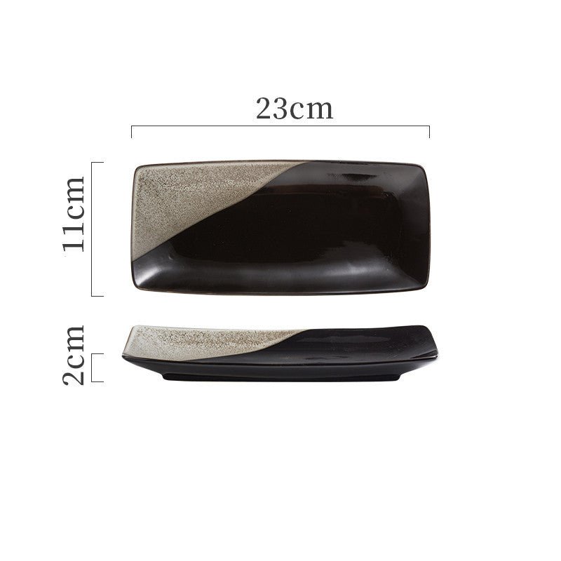 Japanese Ceramic Plates Sushi Dish Tableware Tray Cutlery $20.23 Dana Fashion style: 5 Style Dana's Kitchen Product information: Material: porcelain Style: Japanese Shape: rectangle Color classification: 1Style: 9-inch rectangular four-corner pangu plain
