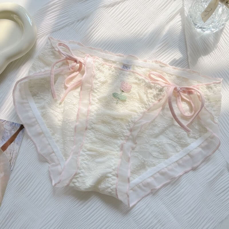 Japanese Sweet And Pure Desire Style Lace Underwear For Women $15.65 Dana Fashion style: Lace Up Style size: Average Size Women's clothing Product information: Pattern: Flowers Weaving: knitting Fabric name: lace Color: lace-up style, lace style Main fabr