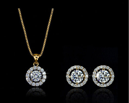 Jewelry sets $24.00 Dana Fashion Color: Gold style: Set of 2 Women's Accessories Material: alloy Treatment process: set diamond Style: women's style Set combination: earring + collar Inlaid material: not inlaid Circumference :21cm(inclusive)-50cm(inclusiv