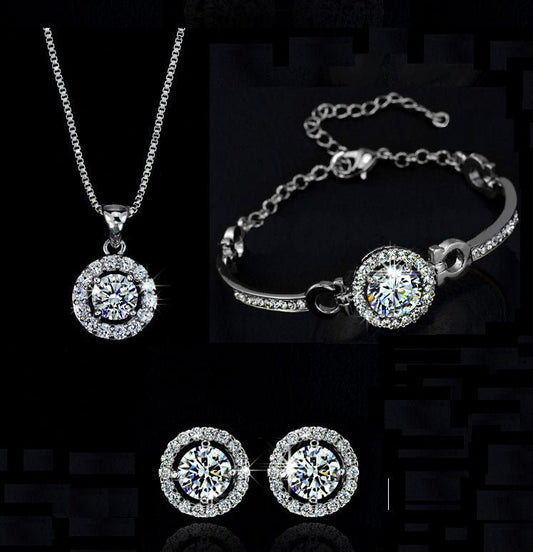 Jewelry sets $24.00 Dana Fashion Color: Gold style: Set of 2 Women's Accessories Material: alloy Treatment process: set diamond Style: women's style Set combination: earring + collar Inlaid material: not inlaid Circumference :21cm(inclusive)-50cm(inclusiv