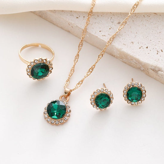 Jewelry Suit Women's Round Rhinestone Zircon Rhinestone $15.50 Dana Fashion Color: CK0371 Green Set Of 3 Women's Accessories Product information: Pattern: round Treatment Process: Electroplating Color: CK0368 blue 3-piece set, CK0369 White 3-piece set, CK