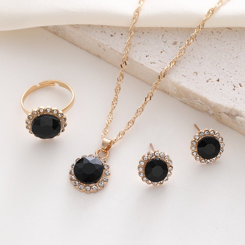 Jewelry Suit Women's Round Rhinestone Zircon Rhinestone $15.50 Dana Fashion Color: CK0370 Black Set Of 3 Women's Accessories Product information: Pattern: round Treatment Process: Electroplating Color: CK0368 blue 3-piece set, CK0369 White 3-piece set, CK