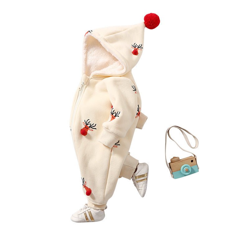 Khaki Padded Warm Baby Clothes Baby Ins Crawling Clothes $37.81 Dana Fashion Color: Christmas moose Child size: 59cm Baby Clothing Product information: Material: Cotton Style: Korean version Colour: Christmas moose Size Information: Size: 59cm,66cm,73cm,8