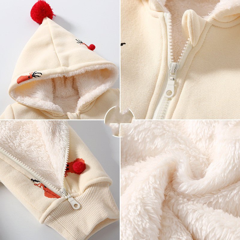 Khaki Padded Warm Baby Clothes Baby Ins Crawling Clothes $37.81 Dana Fashion Color: Christmas moose Child size: 59cm Baby Clothing Product information: Material: Cotton Style: Korean version Colour: Christmas moose Size Information: Size: 59cm,66cm,73cm,8