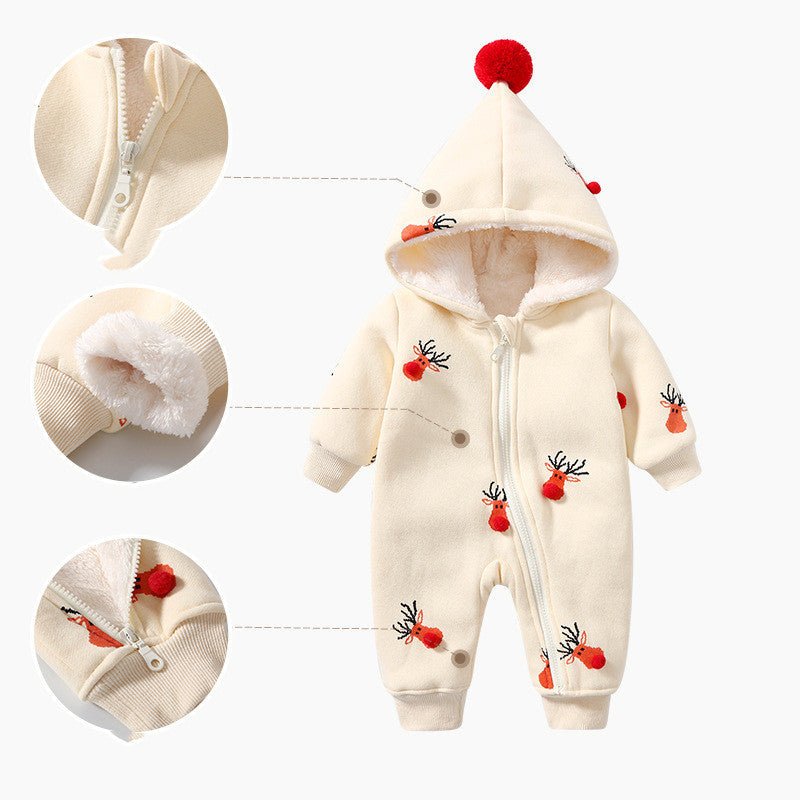 Khaki Padded Warm Baby Clothes Baby Ins Crawling Clothes $37.81 Dana Fashion Color: Christmas moose Child size: 59cm Baby Clothing Product information: Material: Cotton Style: Korean version Colour: Christmas moose Size Information: Size: 59cm,66cm,73cm,8