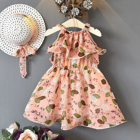 Kids Dress Girls Leaf Chiffon Sleeveless Holiday Bohemian $22.87 Dana Fashion Color: Pink Size: 100 Baby Clothing Product information: Style: Korean Fabric name: chiffon Skirt category: Dress Main fabric composition: cotton Suitable age group: middle and