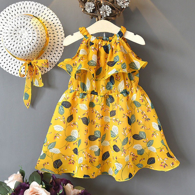 Kids Dress Girls Leaf Chiffon Sleeveless Holiday Bohemian $22.87 Dana Fashion Color: Yellow Size: 100 Baby Clothing Product information: Style: Korean Fabric name: chiffon Skirt category: Dress Main fabric composition: cotton Suitable age group: middle an