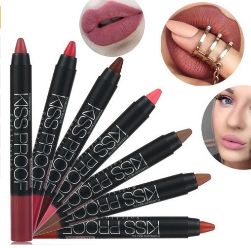 Kissproof lipstick Matte $13.74 Dana Fashion style: 1 makeup product description Product Name: Non-stick cup lipstick pen Color number: 19 colors Net weight: 18g Gross weight: 20g Single diameter: 11.8*1.4 (cm) Outer size: 12*2.7*1.1 (cm)