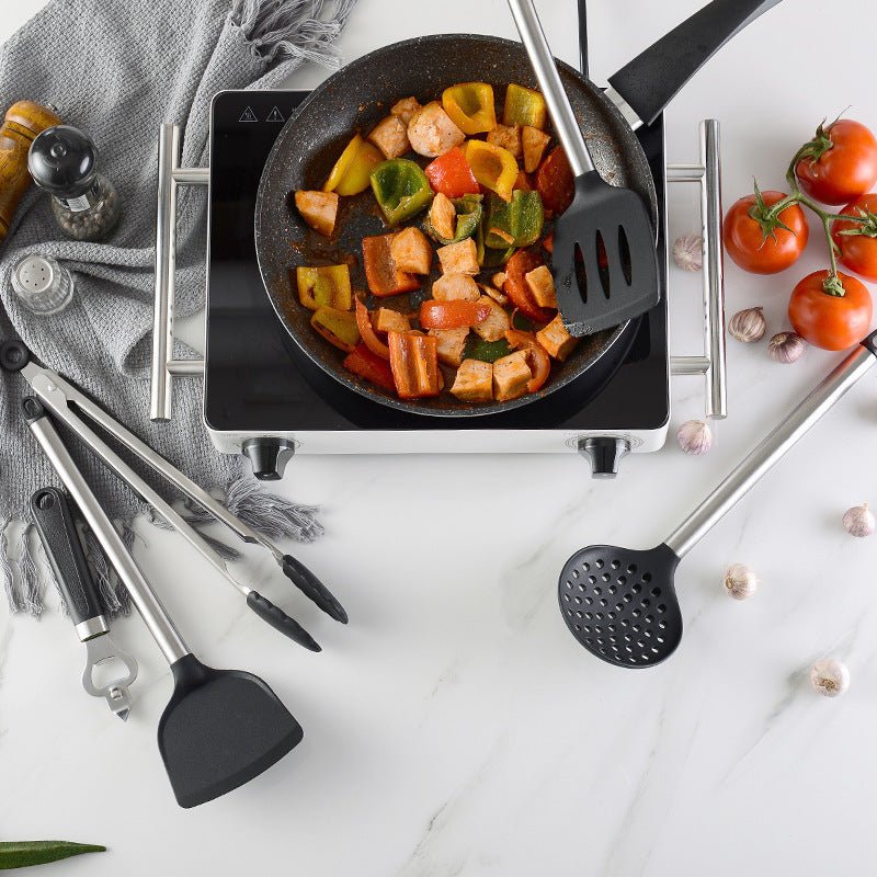 Kitchen Gadgets Cooking Silicone Spatula Spoon Set $89.00 Dana Fashion Color: Black Dana's Kitchen Product information: Product category: Spoon and shovel kit Material: stainless steel + silica gel Colour: Black Style: modern and simple Function: cooking,