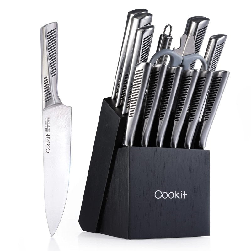 Kitchen Knife Set, 15 Piece Knife Sets with Block, Chef Knives with Non-Slip German Stainless Steel Hollow Handle Cutlery Set with Multifunctional Scissors Knife Sharpener Amazon Platform Banned $194.30 Dana Fashion default: default Dana's Kitchen Feature