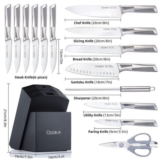 Kitchen Knife Set, 15 Piece Knife Sets with Block, Chef Knives with Non-Slip German Stainless Steel Hollow Handle Cutlery Set with Multifunctional Scissors Knife Sharpener Amazon Platform Banned $194.30 Dana Fashion default: default Dana's Kitchen Feature
