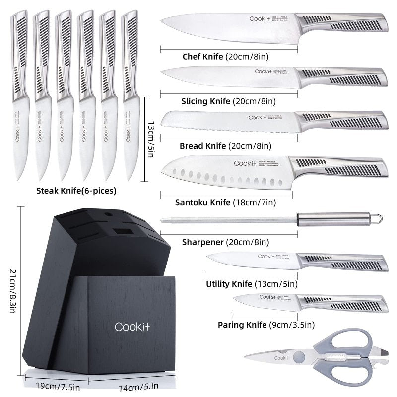 Kitchen Knife Set, 15 Piece Knife Sets with Block, Chef Knives with Non-Slip German Stainless Steel Hollow Handle Cutlery Set with Multifunctional Scissors Knife Sharpener Amazon Platform Banned $194.30 Dana Fashion default: default Dana's Kitchen Feature