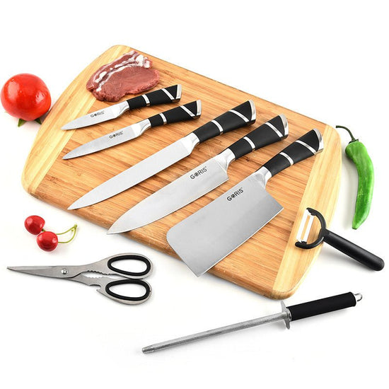 Kitchen set knife acrylic knife $90.58 Dana Fashion Color: 9pcs a set Dana's Kitchen Material: Handle: stainless steel 430#+TPR, Blade: stainless steel 3CR13, Knife holder: Acrylic Product size: see details Product weight: see details Product specificatio